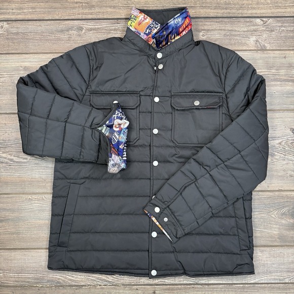 Robert Graham Men's Quilted Jacket Puffer Shirt Size Medium Black Print Lining